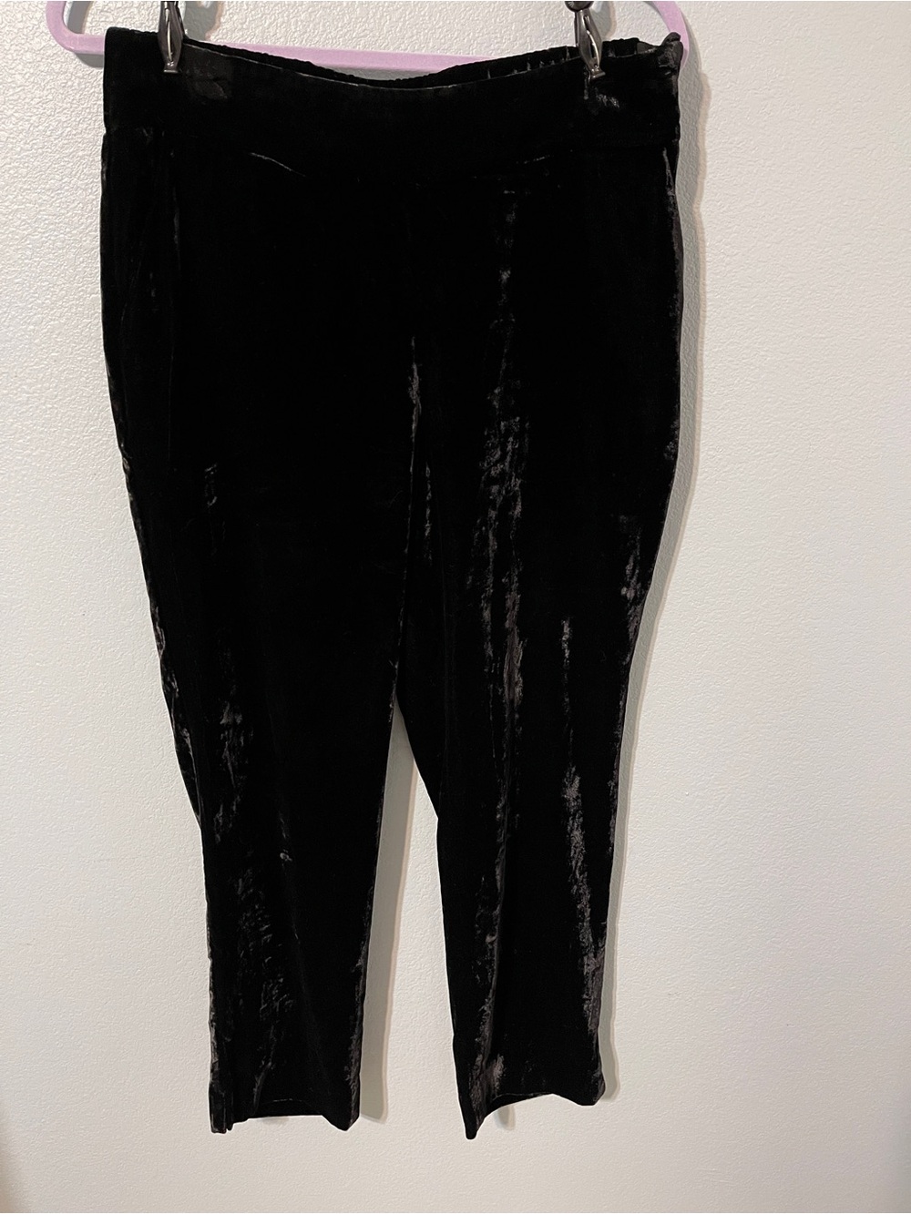 Talbots Black Velvet Ankle Pants Slim Straight Leg Holiday Pockets Preppy Size 8